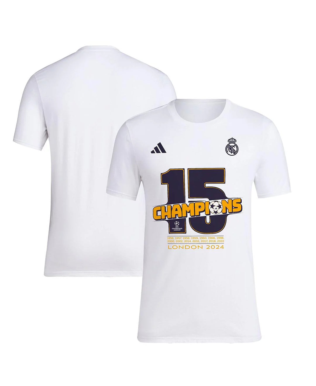 adidas Men's White Real Madrid 2023/24 UEFA Champions League Champions T-Shirt
