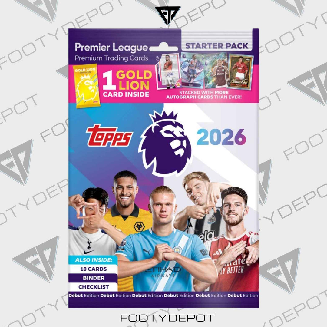 2025-26 TOPPS PREMIER LEAGUE DEBUT EDITION CARDS – STARTER PACK (ALBUM, 10 CARDS + GOLD LION CARD)