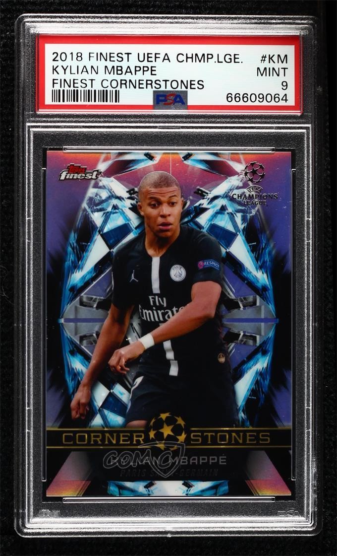2018 FINEST UEFA CHAMPIONS LEAGUE FINEST CORNERSTONES #KM KYLIAN MBAPPE FINEST CORNERSTONES - PSA 9