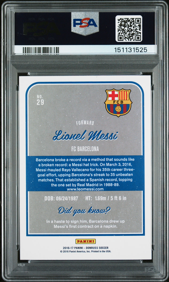 2016-17 PANINI DONRUSS #29 LIONEL MESSI PSA 9