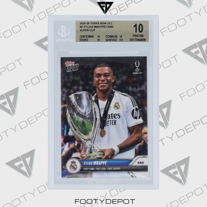 Kylian Mbappé Real Madrid 2024-25 Topps Now UCL First Game. First Goal. First Trophy. #2 BGS Authenticated 10 Card