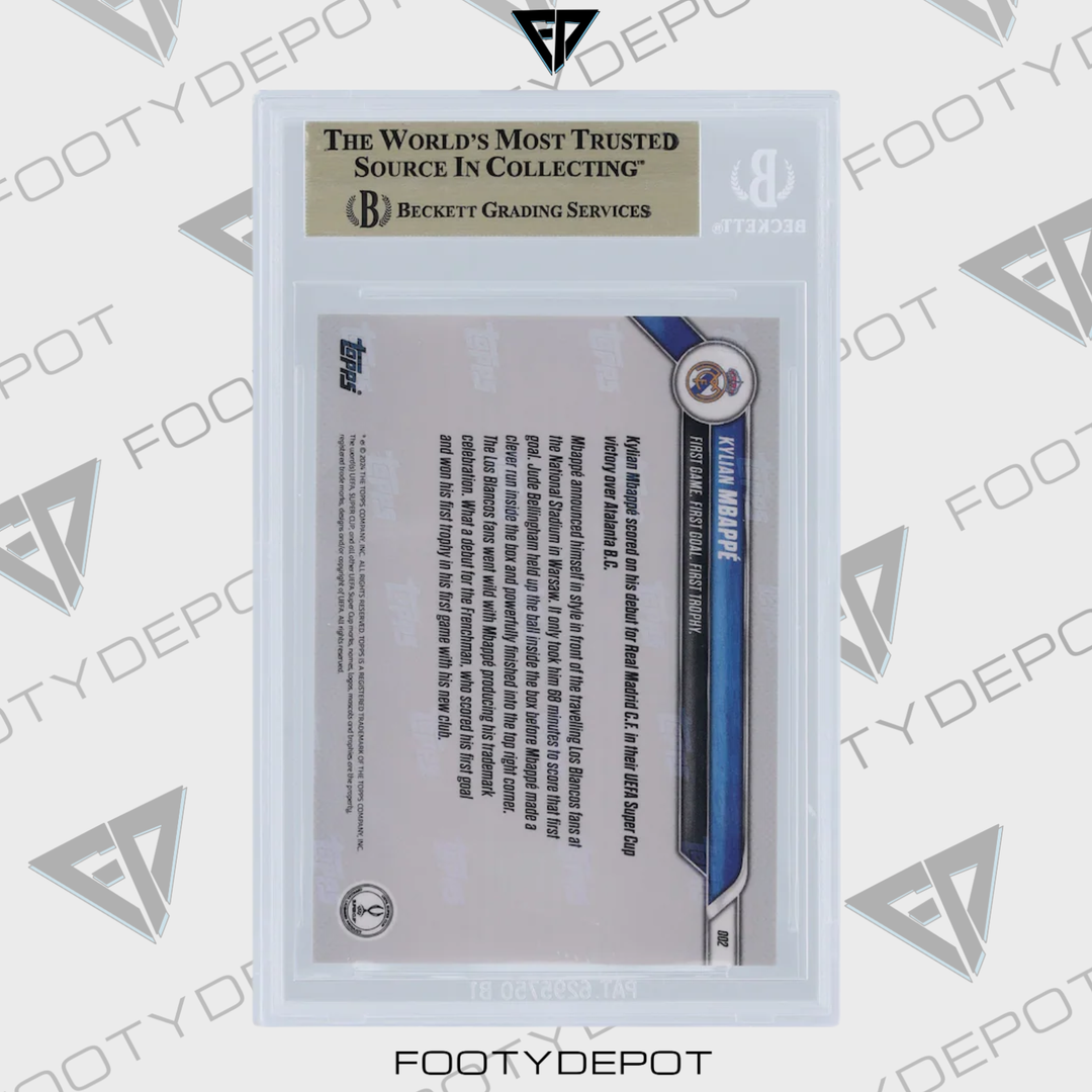 Kylian Mbappé Real Madrid 2024-25 Topps Now UCL First Game. First Goal. First Trophy. #2 BGS Authenticated 10 Card