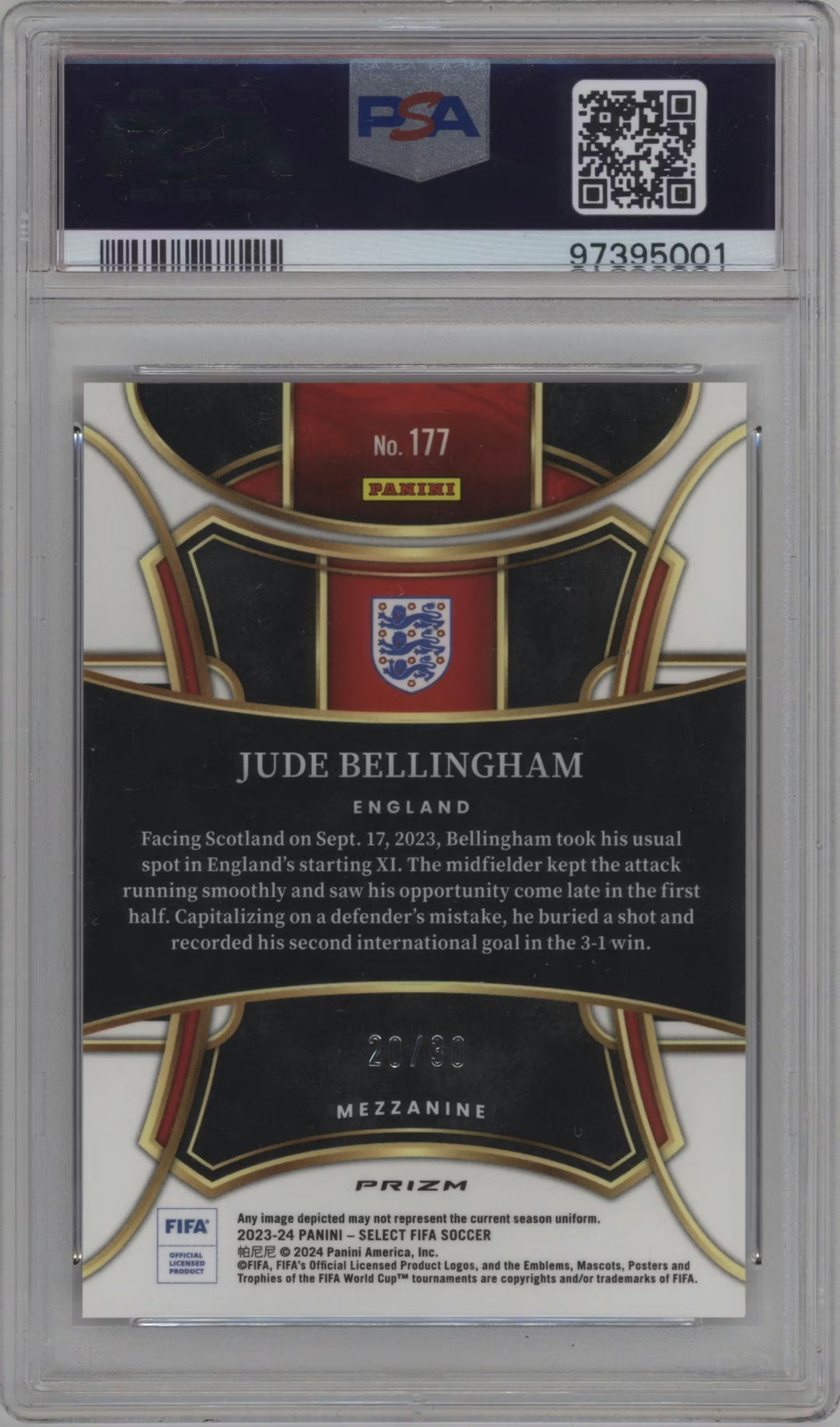 2023-24 PANINI FIFA SELECT BELLINGHAM TIE DYE #/30 PSA 10