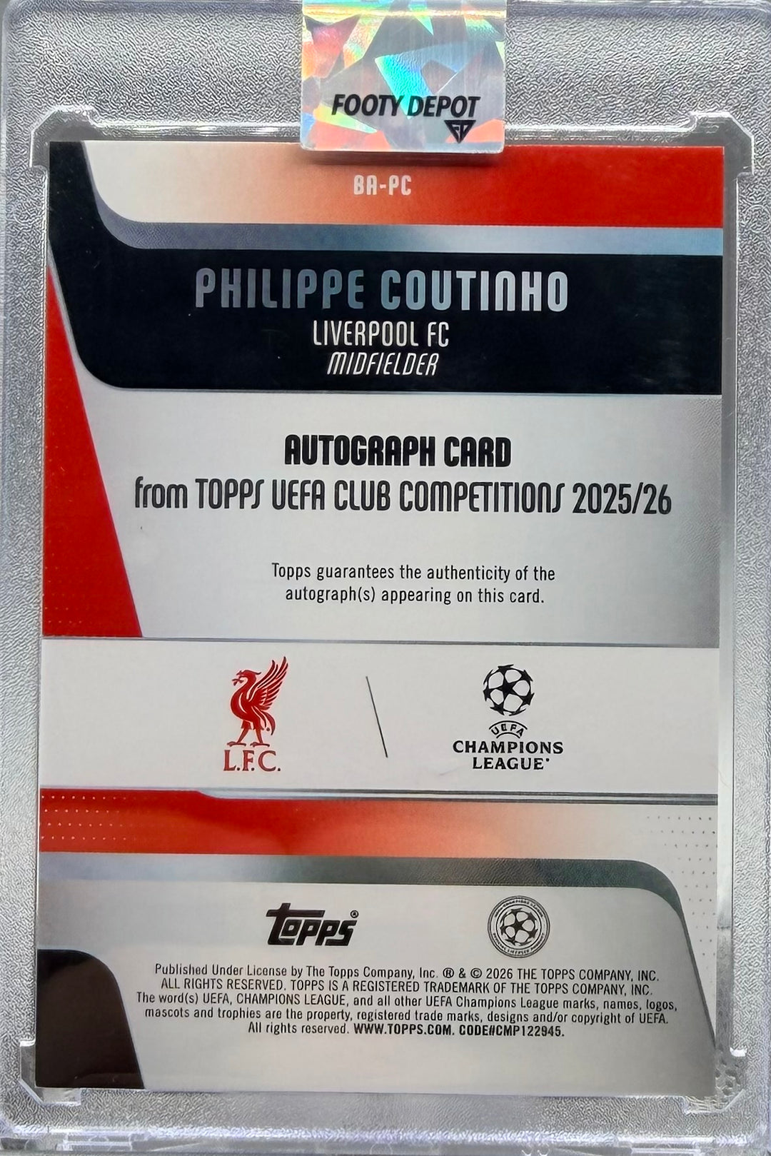 2025-26 TOPPS FLAGSHIP UCC PHILLIP COUTINHO AUTO #/10