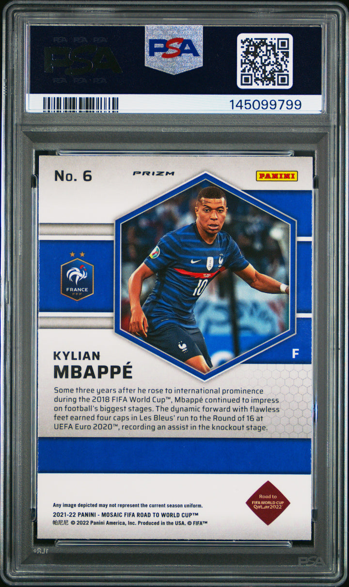2021-2022 PANINI MOSAIC FIFA ROAD TO WORLD CUP #6 KYLIAN MBAPPE RED MOSAIC PSA 9