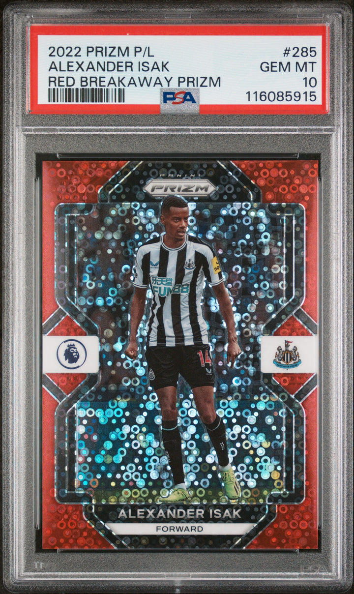 2022-23 PANINI PRIZM PREMIER LEAGUE #285 ALEXANDER ISAK RED BREAKAWAY PRIZM/49 - PSA 10