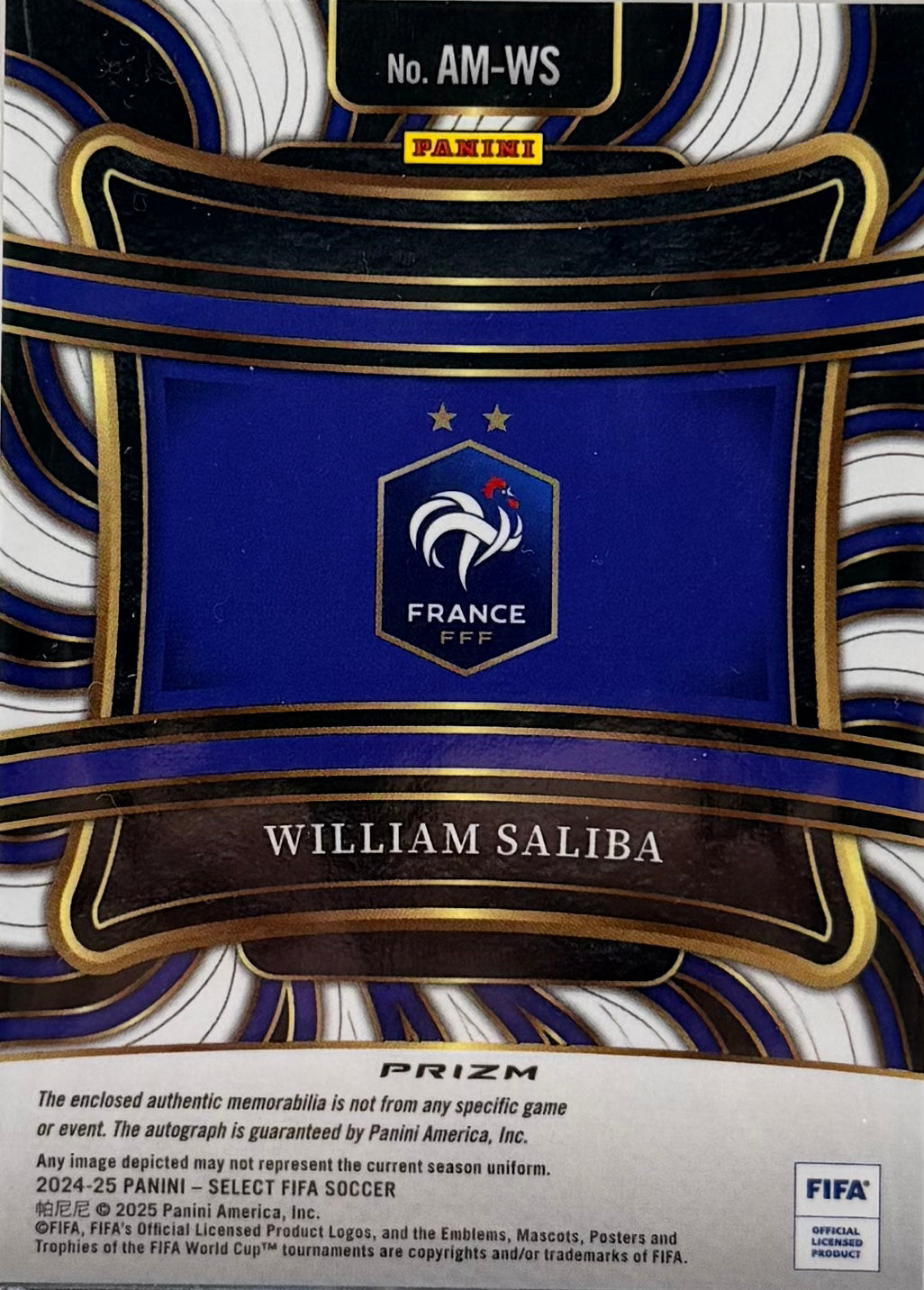 2024-2025 PANINI SELECT FIFA WILLIAM SALIBA RELIC PATCH AUTO