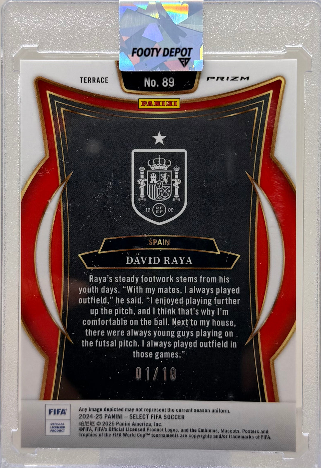 2024-2025 PANINI SELECT FIFA DAVID RAYA TERRACE GOLD ICE PRIZM #/10