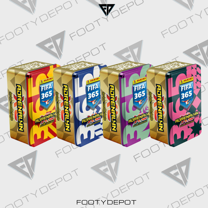 2025-26 PANINI ADRENALYN XL FIFA 365 CARDS - MEGA TIN (42 CARDS + 2 LE & 1 GOLDEN BALLER)