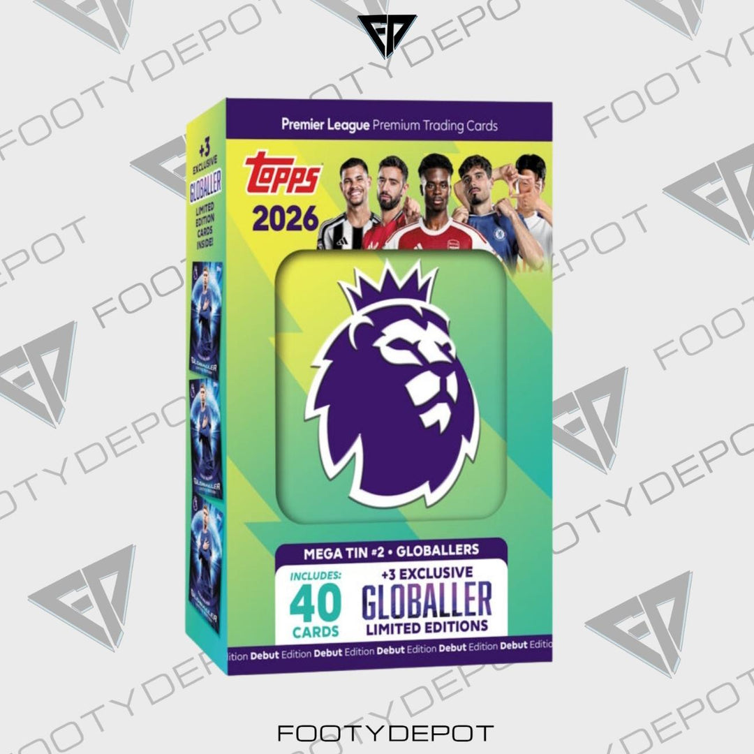 2025-26 TOPPS PREMIER LEAGUE DEBUT EDITION CARDS – MEGA TIN (40 CARDS + 3 EXCLUSIVES)