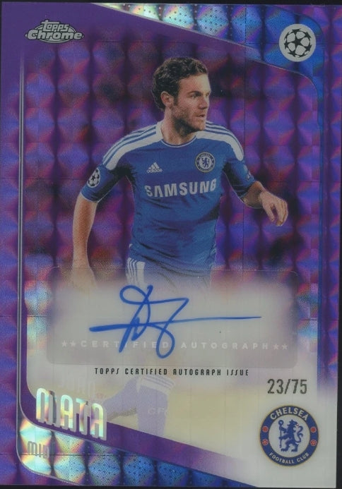 2025 TOPPS CHROME UCC UEFA JUAN MATA AUTO PURPLE GEOMETRIC 23/75