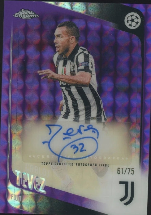 2025 TOPPS CHROME UCC UEFA CARLOS TEVEZ AUTO PURPLE GEOMETRIC 61/75