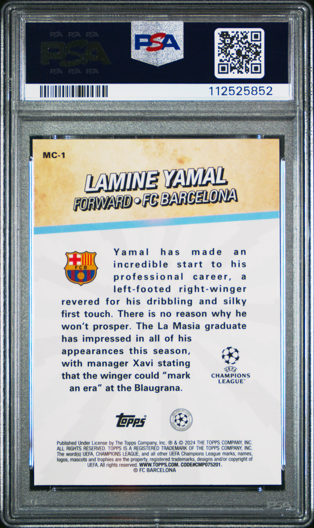 2023-24 TOPPS MERLIN UEFA CLUB COMPETITIONS MERLIN'S CHOSEN ONES #MC1 LAMINE YAMAL