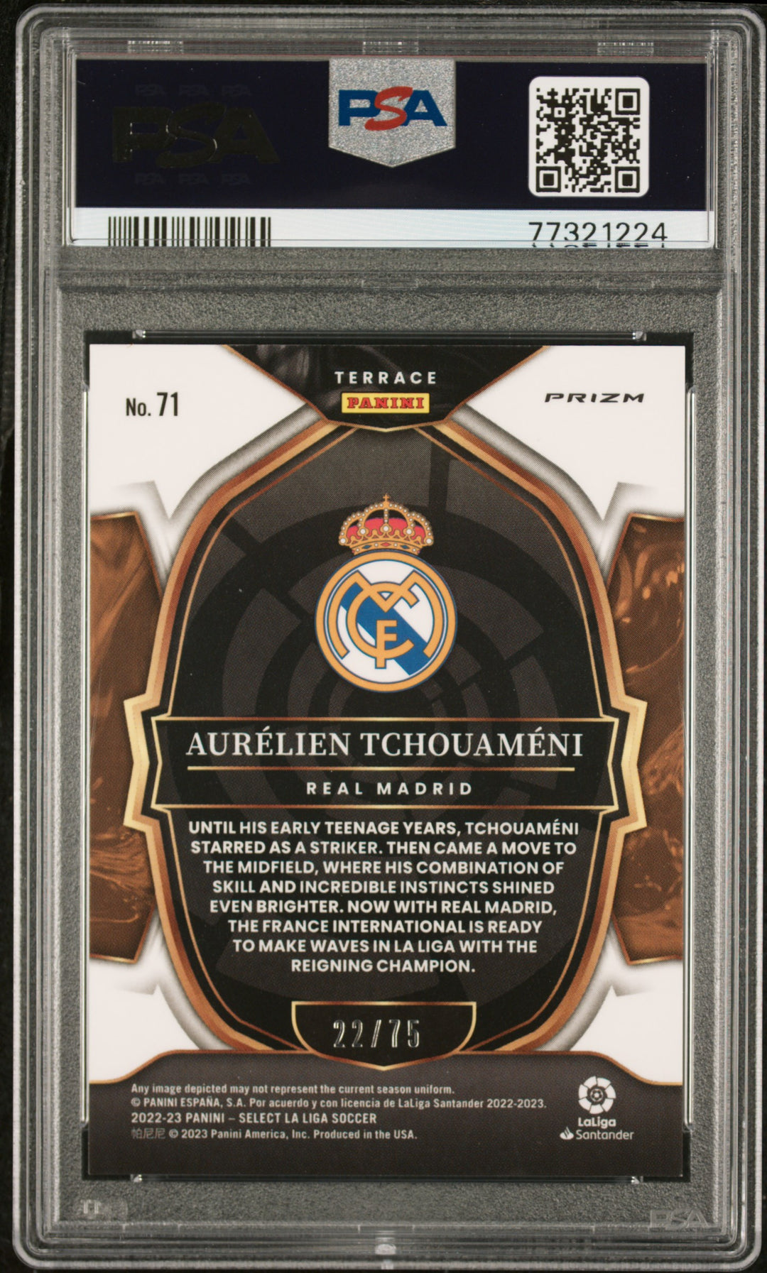 2022-23 PANINI SELECT LA LIGA #71 AURELIEN TCHOUAMENI PURPLE/75 - PSA 10
