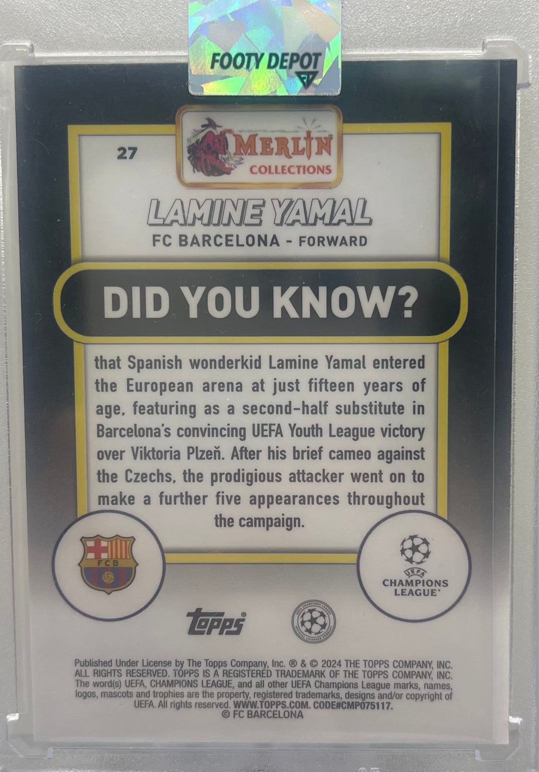 23/24 Topps Merlin Lamine Yamal Aqua Rookie Card