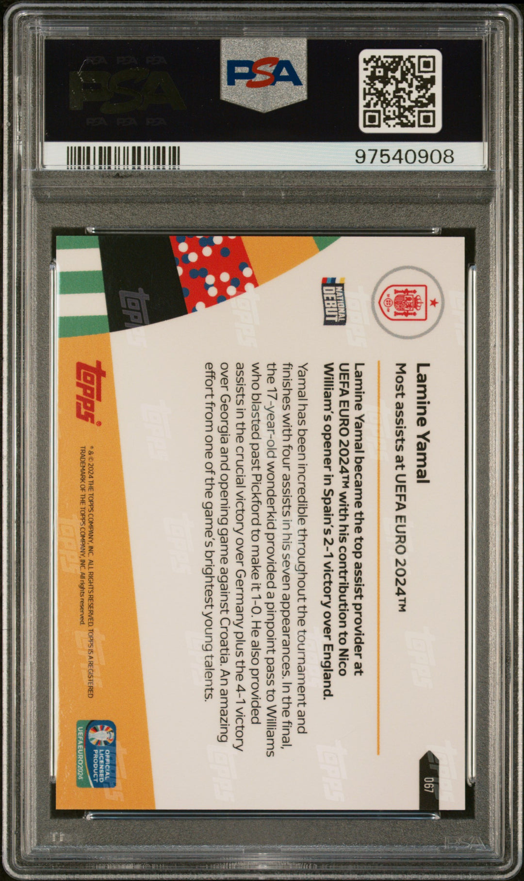 2024 TOPPS NOW UEFA EURO #67 LAMINE YAMAL - PSA 10