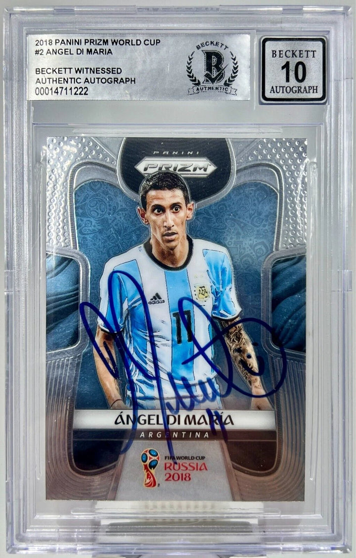 2018 Panini Prizm World Cup Signed Angel Di Maria #2 Beckett BAS Auto Grade 10
