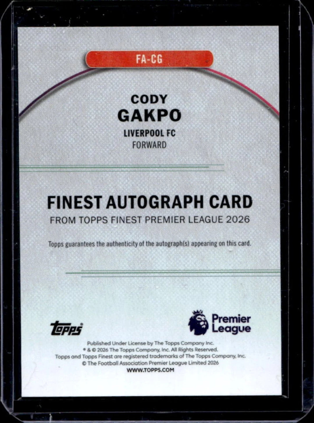 2025-26 TOPPS FINEST PREMIER LEAGUE CODY GAKPO AUTO BLUE REFRACTOR #/99