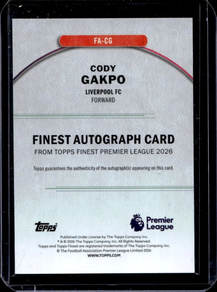 2025-26 TOPPS FINEST PREMIER LEAGUE CODY GAKPO AUTO BLUE REFRACTOR #/99