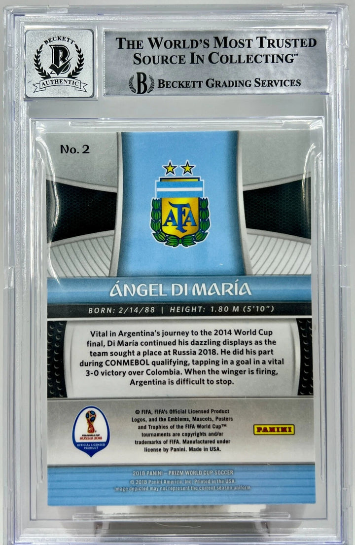2018 Panini Prizm World Cup Signed Angel Di Maria #2 Beckett BAS Auto Grade 10