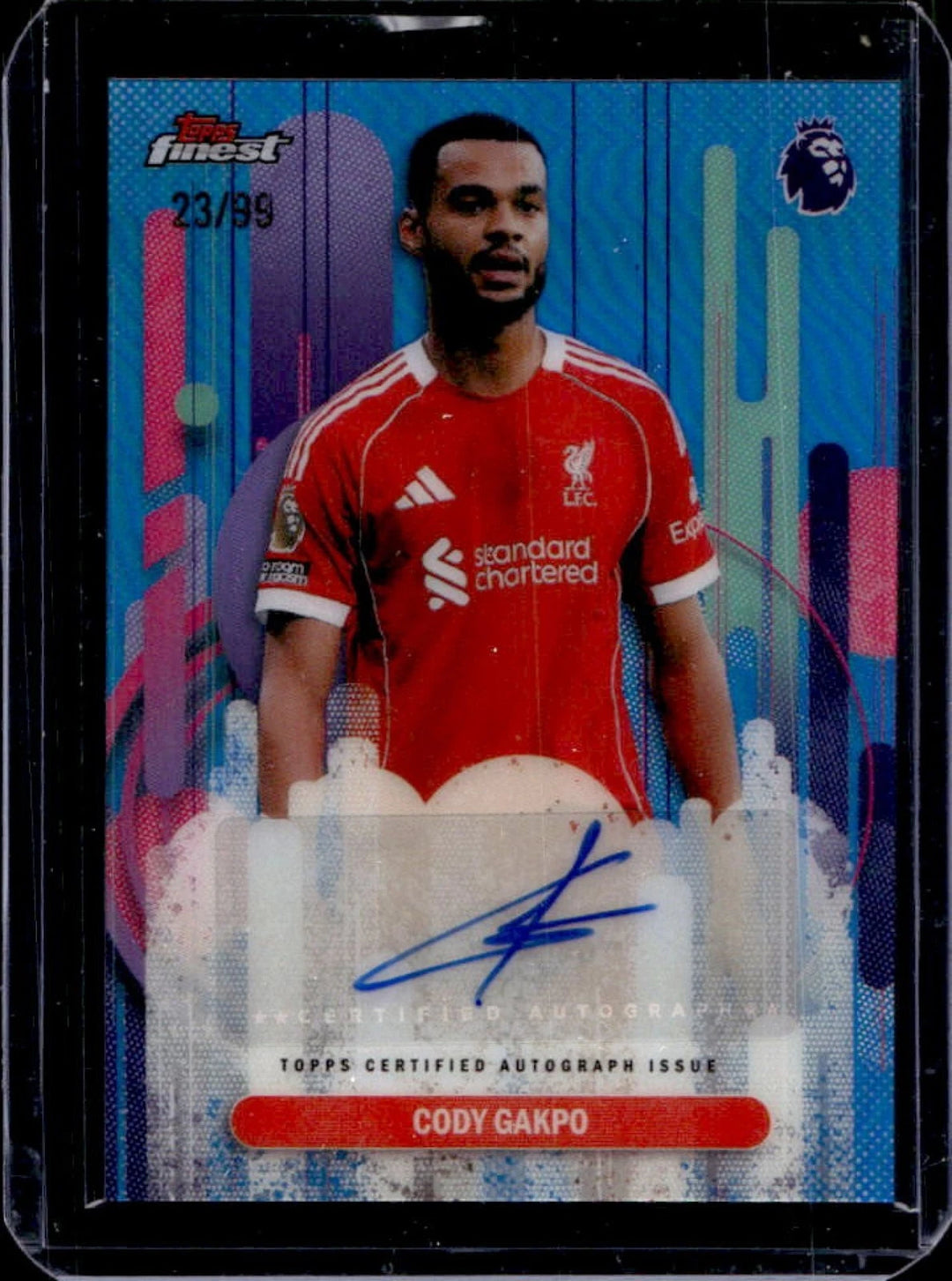 2025-26 TOPPS FINEST PREMIER LEAGUE CODY GAKPO AUTO BLUE REFRACTOR #/99