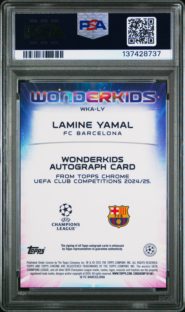 2024-25 TOPPS CHROME UCC WONDERKIDS LAMINE YAMAL AUTOGRAPH #WKA-LY PSA MINT 9